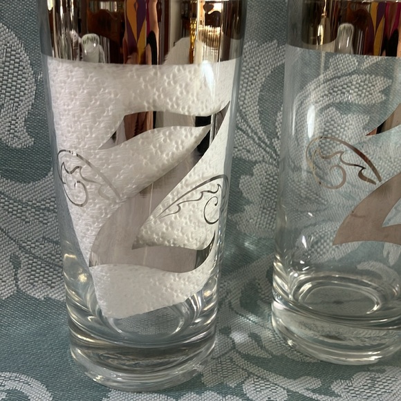 VINTAGE MONOGRAM Z SILVER RIM SCROLLS WEIGHTED QUEENS LUSTERWARE HIGHBALL SET 2 - Picture 1 of 9